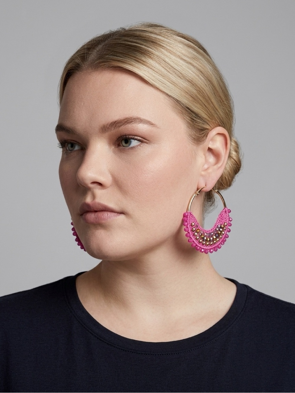 Pink Beaded Hoop Earrings